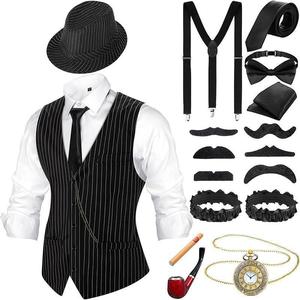 Costume Homme Années 20, Tenue Homme Années 20, Costumes Années Folles pour Hommes, Chapeau Années 20, Gilet, Montre de Poche, Bretelles, <span class=keywords><strong>Cravate</strong></span> pour Costume de Fête - Product Image 3