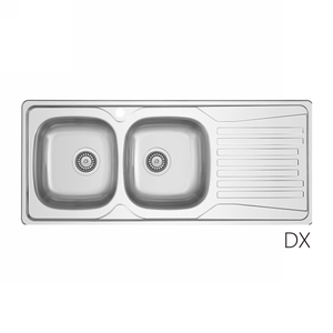 Fregadero de cocina empotrado de acero inoxidable de 116x50 cm con doble cubeta y escurridor izquierdo - Product Image 1