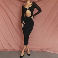 Source Factory Oem Women Clothing Black Cutout Midi Women Party Evening Bodycon Sexy Dress