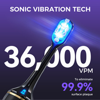 Brosse à dents électrique blanchissante avec technologie de lumière bleue LED 8 LED, 5 modes, moteur sonique, IPX7, charge sans fil, autonomie de 50 jours
