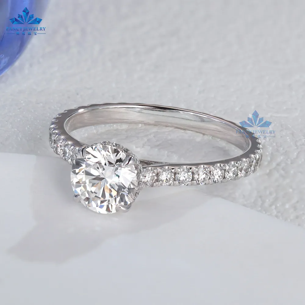 Anel de noivado de casamento com diamantes de laboratório 10K 14K 18K ouro branco amarelo ouro rosa HPHT CVD diamante anel de diamante cultivado em laboratório