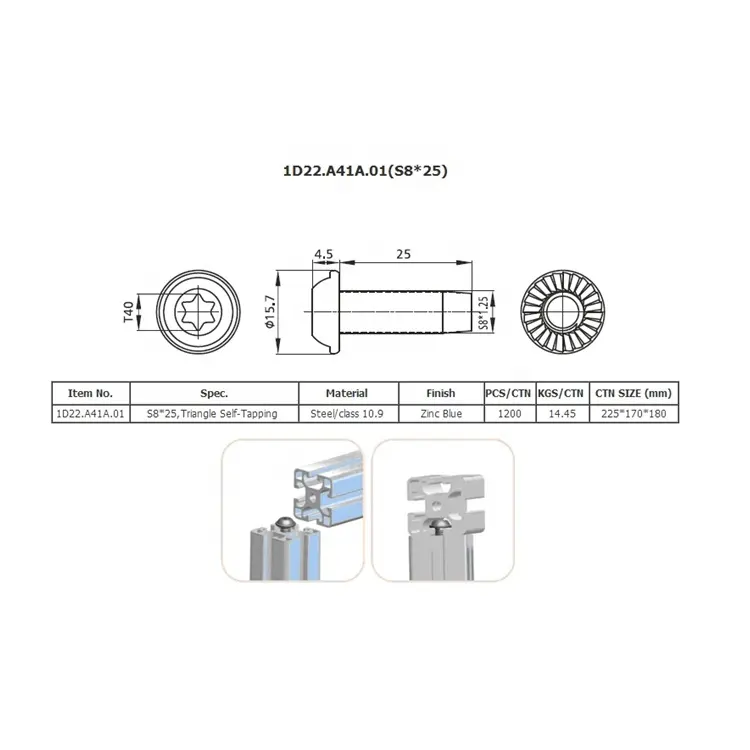 1D22.A41A.01 китайский производитель известный бренд 10,9 класс s8 * 25 оцинкованные самонарезающие винты в наличии