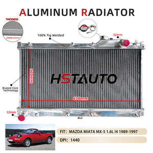Placa <span class=keywords><strong>de</strong></span> Enfriamiento Universal, Radiador <span class=keywords><strong>de</strong></span> Aluminio Completo para Mazda <span class=keywords><strong>Mia</strong></span> MX-5 1.6L I4 1989-1997, Pieza <span class=keywords><strong>de</strong></span> Auto, Radiador para Auto Mazda - Product Image 2