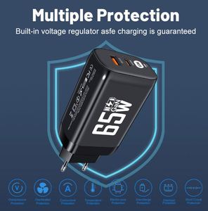 Computer Laptop <b>Adapter</b> Gallium Nitride GaN PD65W Fast Charger QC3.0 <b>Type</b>-<b>C</b> <b>USB</b> Ports Short Circuit Protection for U.S. UK - Product Image 2