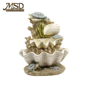 Fontana <span class=keywords><strong>d</strong></span>'<span class=keywords><strong>Acqua</strong></span> in Resina con Guscio di Tartaruga Marina Scolpito a Mano, Fontana Nautica Costiera con Tartaruga e Guscio di Vongola, Fornitura B2B all'Ingrosso - Product Image 2