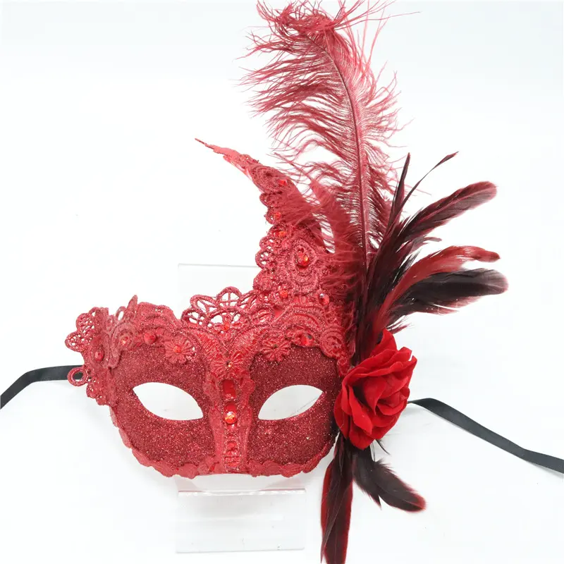 Maschere per feste maschere in materiale di pizzo con maschera di piume in maschera di plastica per feste