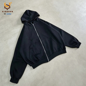 Sweat-shirt zippé pour homme en molleton bouclette de haute qualité, coupe boxy, avec logo personnalisé, épaules tombantes, style streetwear, épais et court - Product Image 3