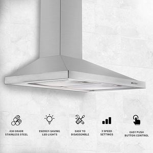 Elektrikli Duvara Monte Paslanmaz Çelik Davlumbaz Alüminyum Filtreler 3 Hızlı Aspiratör LED Işık Düğme Kontrolü Enerji Sınıfı - Product Image 3