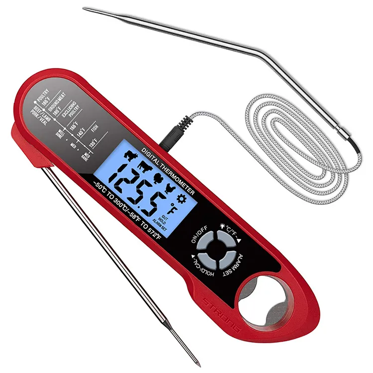 Termómetro plegable para alimentos, medidor de temperatura de comida, doble sonda, ideal para barbacoa y selección de carne