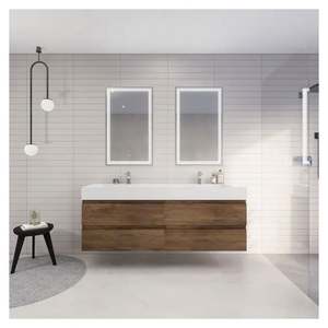 Freestanding White Oak Double Sink <b>Bathroom</b> Vanity Tray <b>Cabinet</b> <b>with</b> Led <b>Mirror</b> - Product Image 6