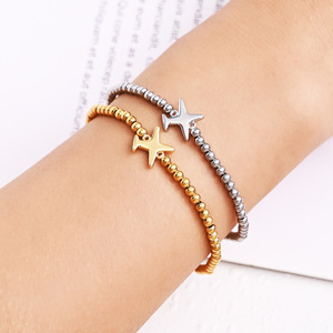 <span class=keywords><strong>Linsa</strong></span> Fashion Pulsera de cuentas de 3mm de elasticidad ajustable chapada en oro de 18 quilates Nuevo brazalete de acero inoxidable que no se decolora con avión - Product Image 2