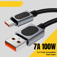 Câble de charge rapide USB Type C tressé 7A 100W avec coque en alliage d'aluminium, affichage numérique, entièrement compatible avec les téléphones mobiles, marque ODM