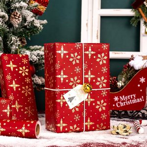 Red Christmas Wrapping Paper Roll 17in x 32.8ft Gold Foil Snowflakes Gift <b>Wrap</b> for Holiday Crafting - Product Image 4