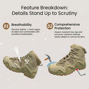 Bottes de combat en cuir YearningLeather avec protection des orteils en acier, semelle intermédiaire renforcée, résistantes aux perforations, imperméables, respirantes et légères - Product Image 4
