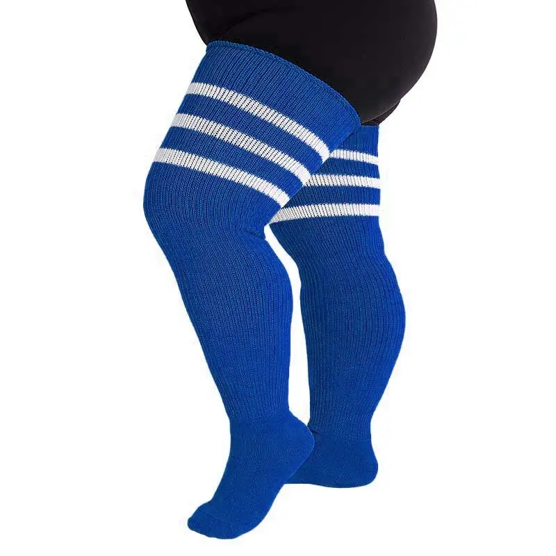 New design warm customized cotton socks striped thick extra size sexy girls over the knee stockings plus size thigh high socks