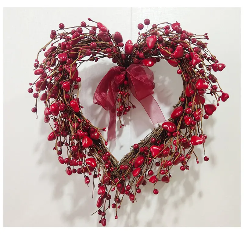 Domil103 Valentine Herz hängen künstliche Rose Blumenkranz für Valentinstag Geschenk Hochzeit Muttertag im Freien Kranz Dekoration
