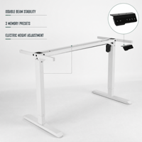 Bureau debout électrique réglable en hauteur à double poutre avec moteur unique, support de tasse et crochet pour casque en bois d'albizia