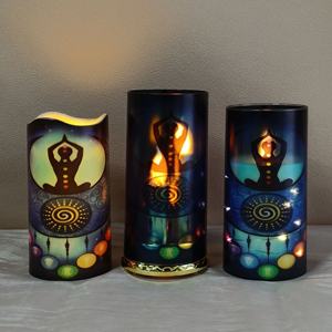 Vela <span class=keywords><strong>de</strong></span> Pilar <span class=keywords><strong>de</strong></span> Alambre <span class=keywords><strong>de</strong></span> Cobre Triple con LED <span class=keywords><strong>de</strong></span> <span class=keywords><strong>Siete</strong></span> Chakras Curativos, Diseño <span class=keywords><strong>de</strong></span> Mandala Espiritual, Sin Llama, con Control Remoto, Decoración - Product Image 3