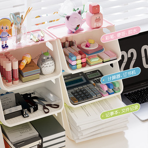 Organizador de oficina, caja de almacenamiento de escritorio multicapa para artículos de papelería y cosméticos, plegable, móvil, tipo rectangular - Product Image 2