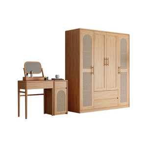 Armoire moderne en bois massif 1745x600x2100mm, quatre portes battantes, grande capacité, meuble de rangement pour chambre à coucher avec coiffeuse intégrée - Product Image 5