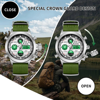 Jam Tangan Pria LIGE LG89228 Heavy Duty LED Sport Tactical Digital Hijau Nylon Tahan Air Kokoh untuk Pria Alarm Stopwatch+Kotak