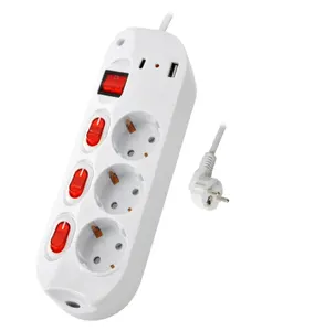 German multi socket 3 ways 16A With children protection and switch With 2 USB(1A+1C) and LED indicator type C fast charge