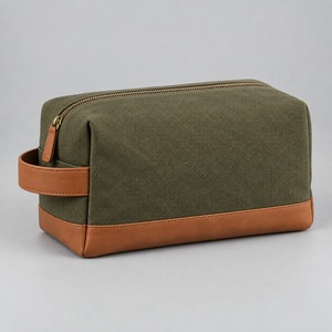 Dopp Kit Heritage Cotton Canvas Toiletry <b>Bag</b> with Vegan Leather Trim 26x15x14cm Men Travel Custom Logo - Product Image 2