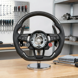 Volant de course personnalisé en cuir et fibre de carbone pour Audi R8 A3 A4 A5 A6 A7 S3 S5 Q5 RS - Ajustement parfait pour les modèles Audi - Product Image 3