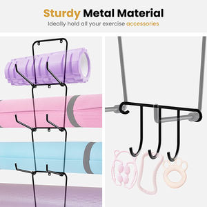 JH-Mech Organisateur <span class=keywords><strong>mural</strong></span> pour tapis de yoga et serviettes de bain Étagère de gym à domicile avec crochets Support de rangement <span class=keywords><strong>mural</strong></span> pour tapis de yoga - Product Image 4
