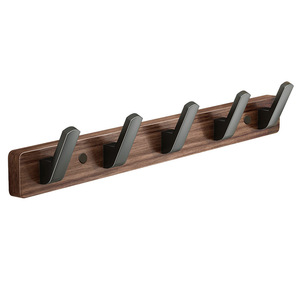 Wall Mounted Walnut Wood <b>Hooks</b> Self <b>Adhesive</b> No Drilling Bathroom Towel Coat Rack Minimalist Design - Product Image 3