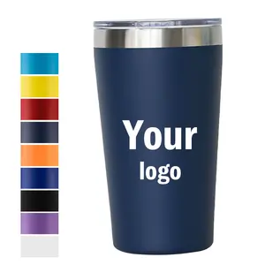 Custom Powder Coated Double Wall Insulated Metal Cup 16oz 16 Ozstainless Steel Tumbler Travel Coffee Mug With Lid