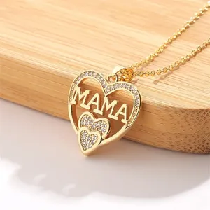 Custom Mother's Day Simple Women's Jewelry Alloy Dangle Zircon Letter Pendant Necklace