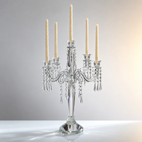 Support de bougie en cristal avec pendentifs en cristal en forme de goutte d'eau, porte-bougie en cristal transparent, décoration de centre de table de mariage