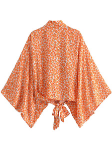 Camisa Holgada con Estampado de Moda Europea y Americana, Cuello en V, Mangas Murciélago, Estilo Bohemio, Tallas S-XL - Product Image 3