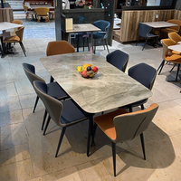 Table à Manger de Luxe Italienne Surface Brillante en Pierre Plaque Bord Ventre de Cheval Minimaliste Moderne en Bois pour Meubles de Maison et d'Hôtel