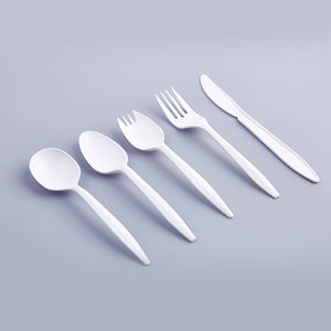 FULING Pack de <span class=keywords><strong>couverts</strong></span> en plastique blanc emballés de poids moyen avec serviette et sel poivre Couteau cuillère et fourchette jetables en PP - Product Image 3