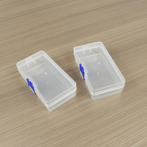 Transparent Plastic <b>Storage</b> <b>Box</b> Rectangle 12.8x6.9x3.5cm With Blue Lock For Stationery Tools And Accessories Organizing - Product Image 3