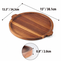 Bandeja Redonda de Acacia de 15 Pulgadas con Asas Festoneadas, Tabla de Charcutería, Plato de Madera para Servir, Tabla de Quesos para Fiestas