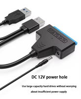 Kabel Adaptor Konverter Drive USB3.0 SATA Double Head DC Port dengan Jaket PVC untuk PC Pengisian Daya Kecepatan Tinggi