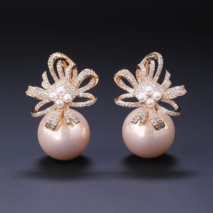 Trendy moda kübik zirkon inci damla küpe düğün gelin takı kadınlar için kızlar için balo - Product Image 1