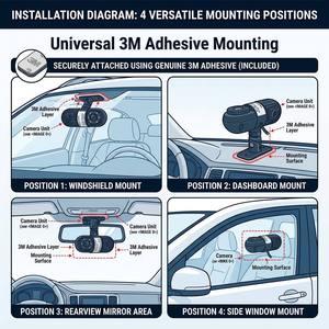 Caméra de voiture à double objectif, caméra double canal avant et intérieure, caméra de voiture avec microphone intégré, caméra de voiture avec fixation adhésive 3M - Product Image 4