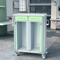 Chariot de dossier médical moderne à 50 couches, 4 roulettes, 2 tiroirs, serrure centrale en alliage d'aluminium + hôpital médical en acier inoxydable