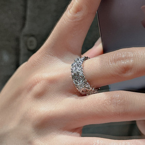 S925 Pure Silver Carved <b>Ring</b> Vintage Niche Design Simple and Fashionable Retro Micro Inlaid <b>Open</b> Mouth <b>Ring</b> Gold Plated - Product Image 2