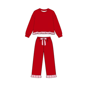 Vêtements de Noël personnalisés pour fillettes, ensembles haut à manches longues et pantalon avec bordure rayée, tenues pour enfants en 2 pièces pour l'hiver - Product Image 3