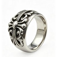 Bague de créateur rétro couleur antique, design unique, motif croix et fleur, bague sculptée pour homme, bijoux unisexes