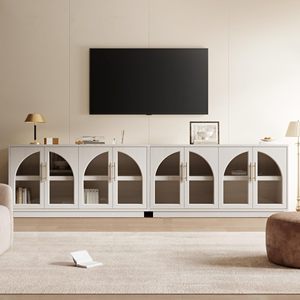 Dropshipping Contemporary Freestanding Storage Organizer <strong>Cupboard</strong> White Arched Cabinet Display Shelves Entryway - Product Image 2