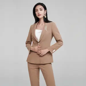 Elegant Women's Suit Single-Bretted Button Decoration Breathable Office Formal Jacket and Pants Set