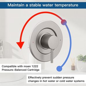 Kit de Acabado Moderno para Ducha y Bañera con Equilibrio de Presión para Moe T2191, con Manija de Palanca para Ajuste de Temperatura - Product Image 4