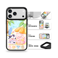 Coque de téléphone AG Feeling Black Edge avec motif vache laitière dorée et cochon pour iPhone 17, 17 Pro Max, 16 Pro, 15, 15 Pro Max, 15 Pro, 14 Pro Max – Coque magnétique