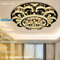 Lustre design moderne de luxe, forme de fleur, cristal, luminaire de plafond, LED pour salon